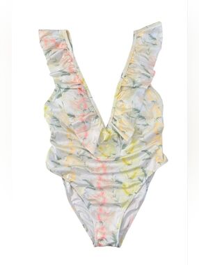 Victoria's Secret PINK Plunge Ruffle Pastel One Piece Bathing Suit sz M Cheeky